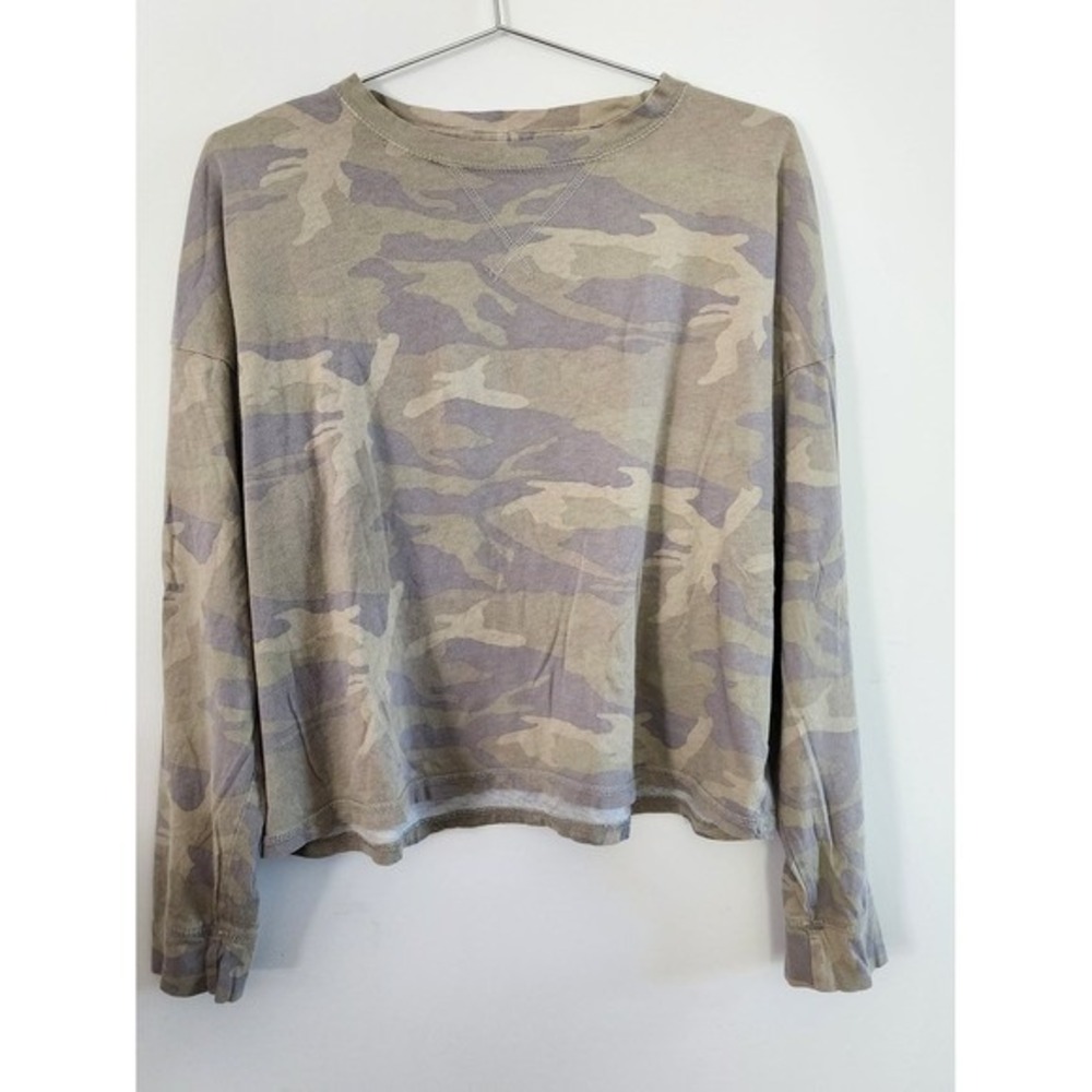 Abercrombie & Fitch Camo Top Womens Medium Green Camouflage Cropped Cotton Tee